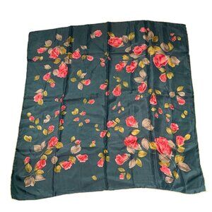 Vintage Teal Floral Acetate Hand Rolled Scarf Made in Japan